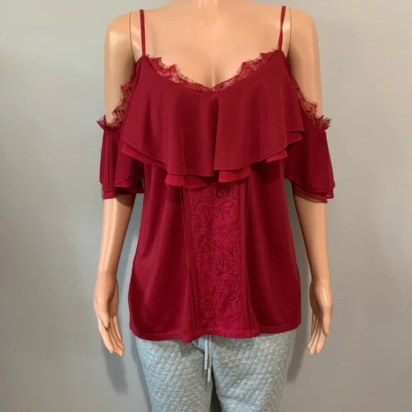 White House Black Market cold shoulder lace detail blouse - Picture 2 of 7